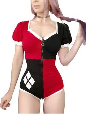 LITTLEFORBIG DDLG Red & Black Zip Onesie Ruffle XS NEW NWOT HARLEY QUINN